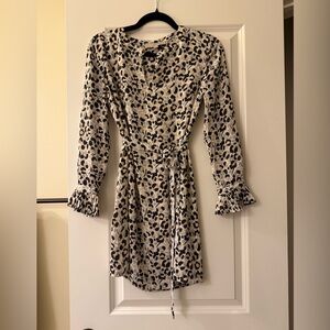 LOFT Black and White Leopard Print Long Sleeve Dress